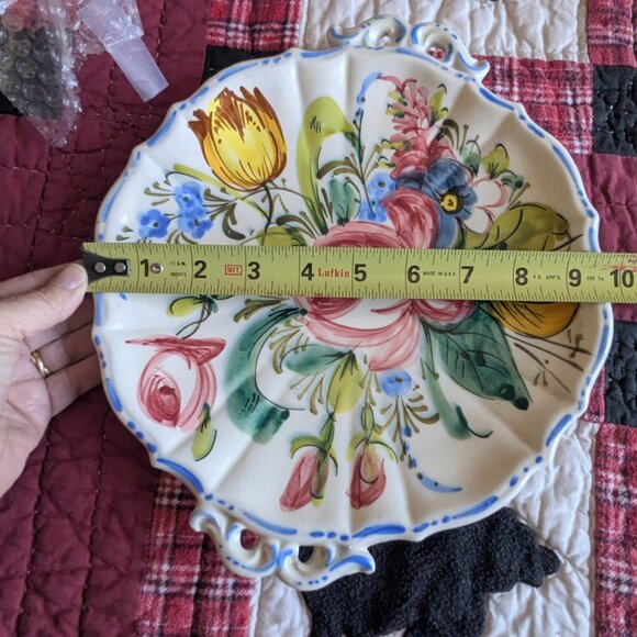 Vintage Italian Hand Painted Nove Rose Floral Majolica Serving Plate 1920s - Picture 2 of 4